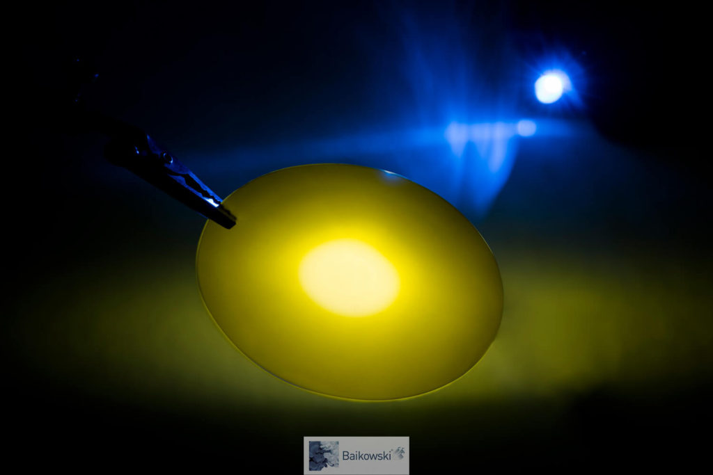 YAG tape cast piece illustrating blue LED light conversion